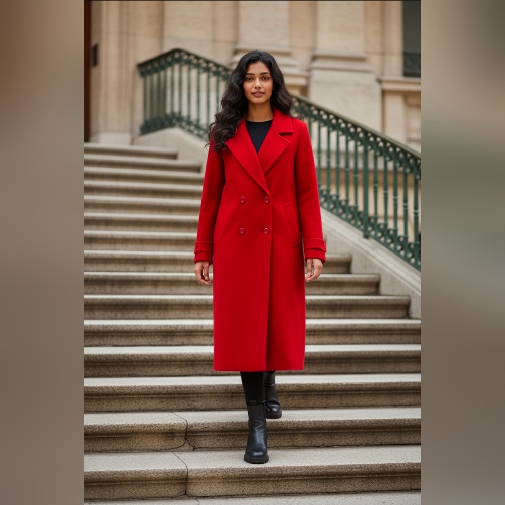 Vintage MACKINTOSH Wool Trench Maxi Coat Cherry Red Size 10 - Picture 14 of 14